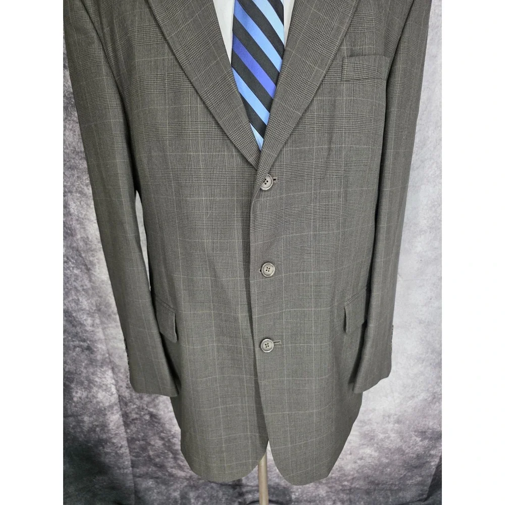 Stafford Blazer Mens 44L Brown Glenplaid Sports Coat Jacket 3‎ Buttons Wool